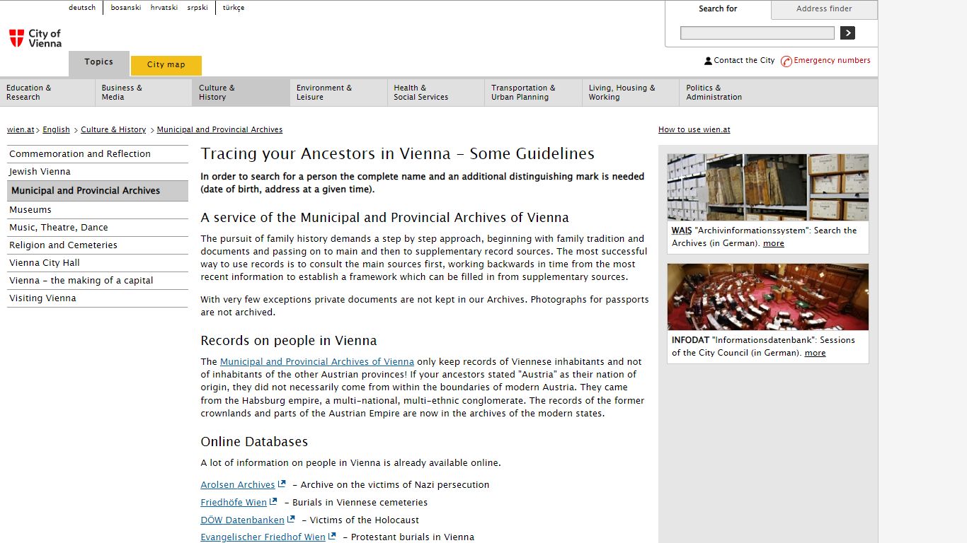 Tracing your Ancestors in Vienna - Records and databases